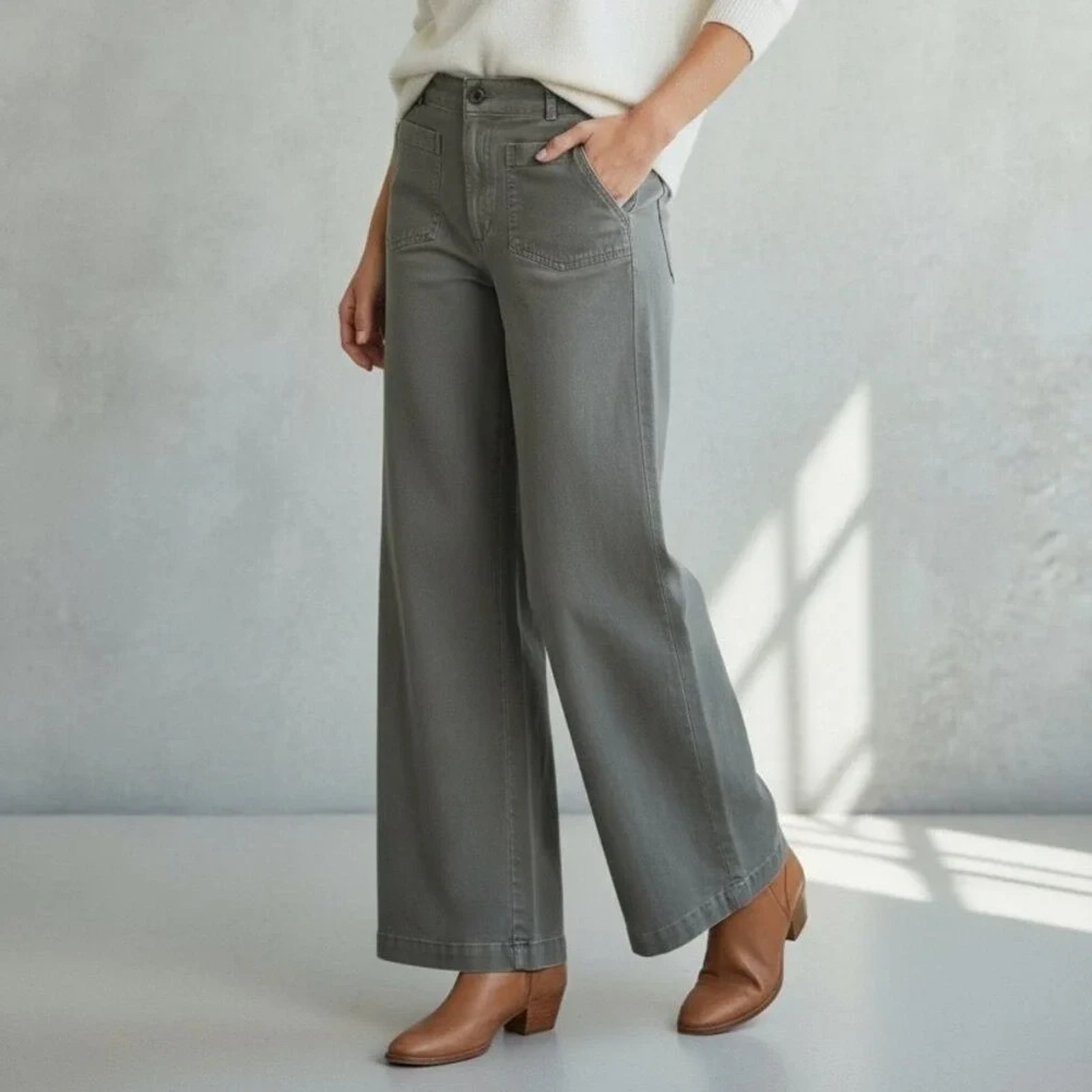 Young Fabulous Broke Yfb Pants Womens Large Olive Wide Leg Patch Pocket